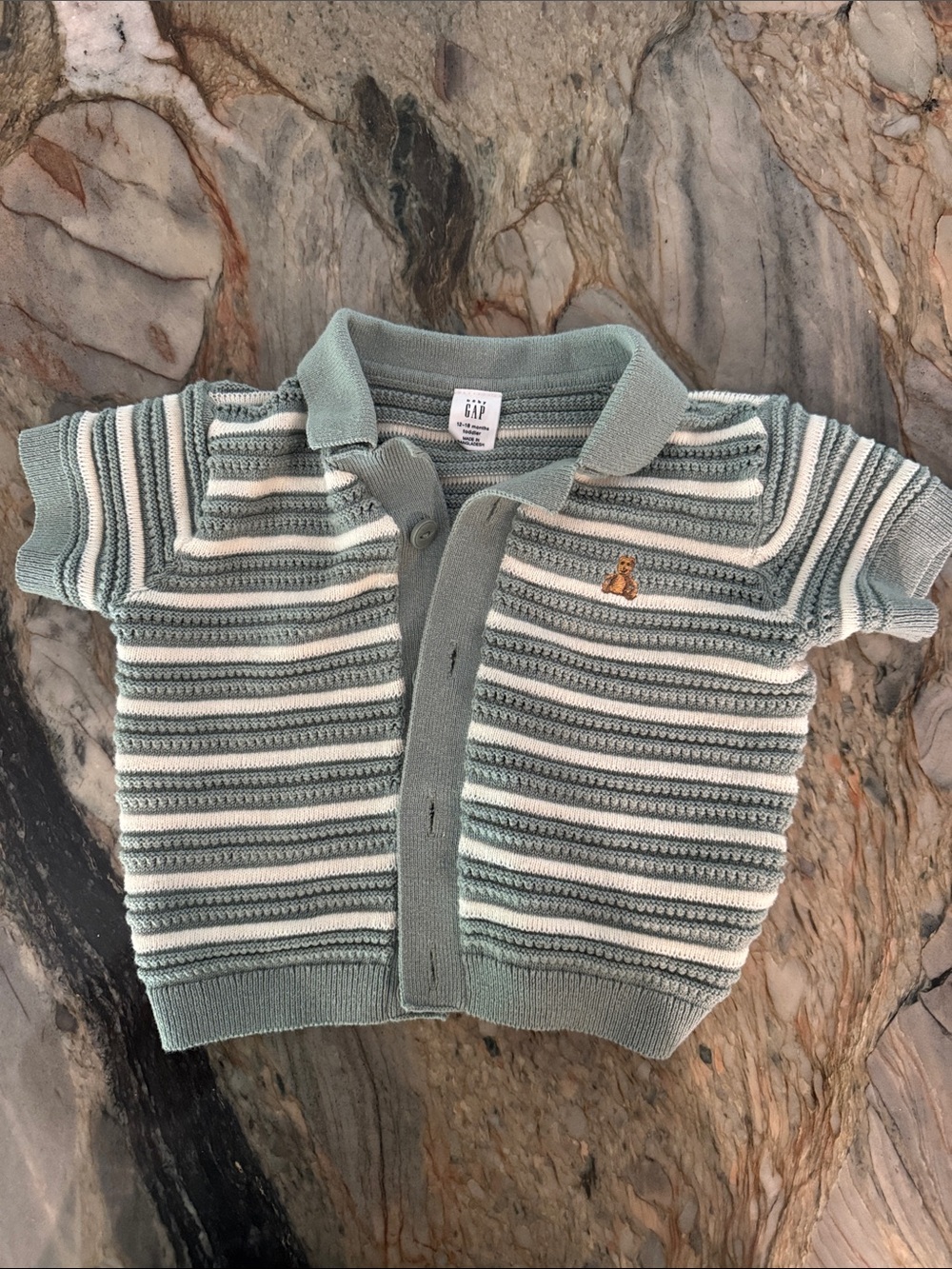 GAP Baby Green & White Striped Knit Polo